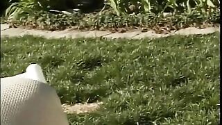 Dude With A Ponytail Rear End Fucks A Super-cute Damsel With No Tits In Backyard